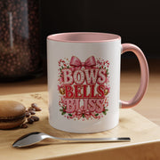 Modern Day Christmas Bows Bells Bliss Coffee Mug — Pink Holiday Accent Mug