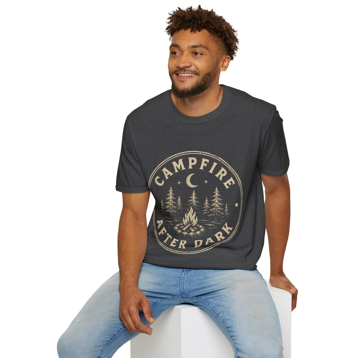 Campfire After Dark T-Shirt — Vintage Moon & Pines Camping Tee