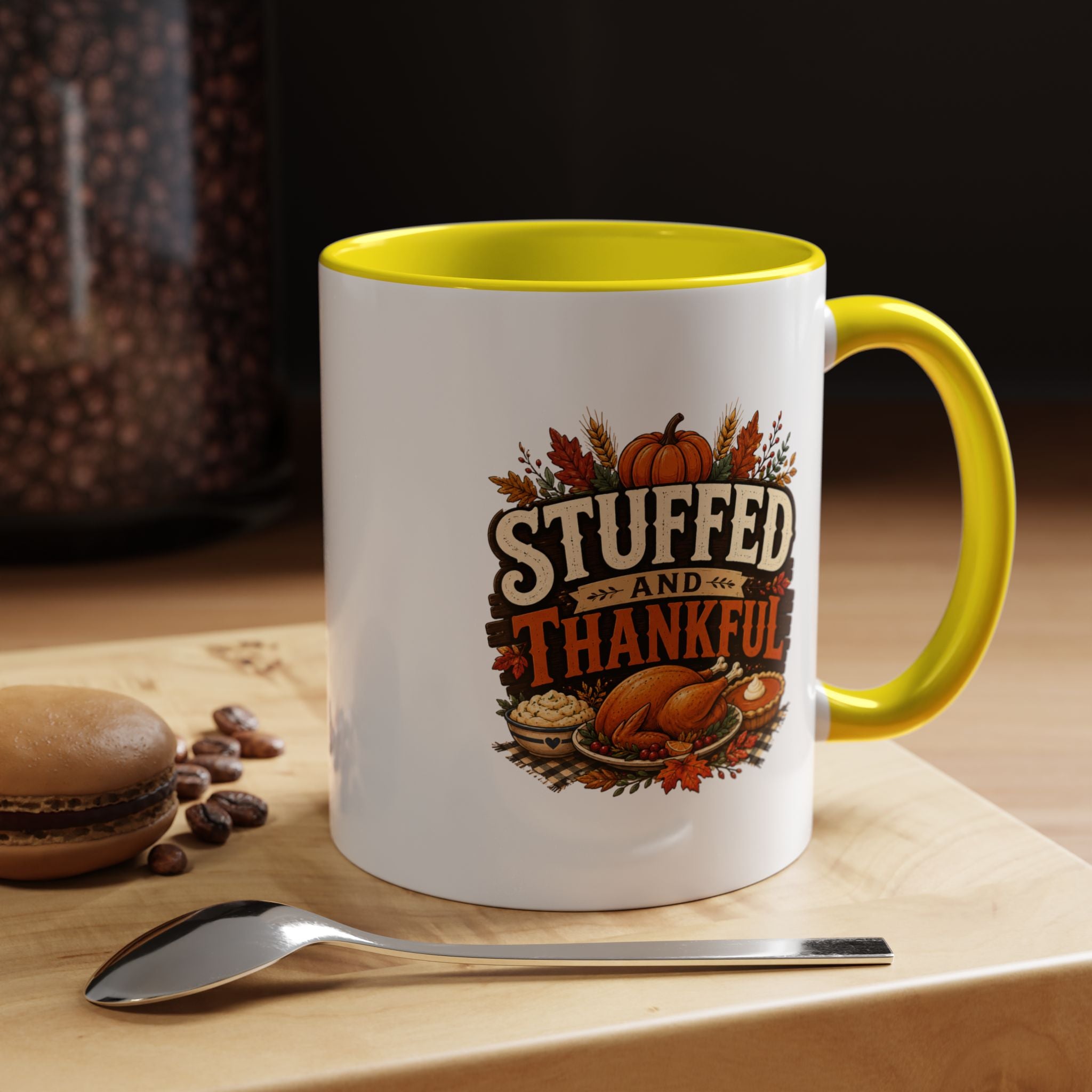 Thanksgiving Mug Stuffed and Thankful Coffee Mug — Thanksgiving Fall Holiday Kitchen Gift