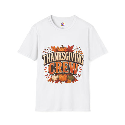 Thanksgiving Crew T-Shirt — Festive Pumpkin & Fall Leaves Holiday Tee
