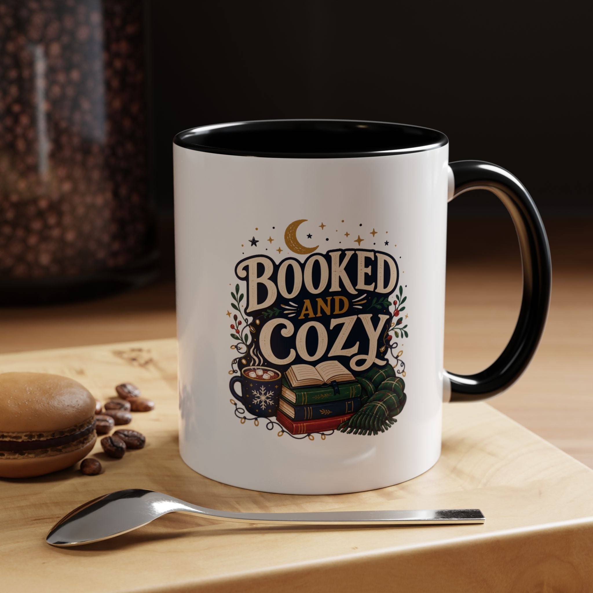 Modern Day Christmas Booked and Cozy Accent Coffee Mug — Book Lover Tea & Coffee Cup (11/15oz)