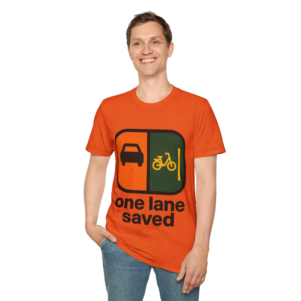 "One Lane Saved" City Transit Graphic Tee - Urbanist Anti Car Traffic White T-Shirt - Trending Now - September 2026