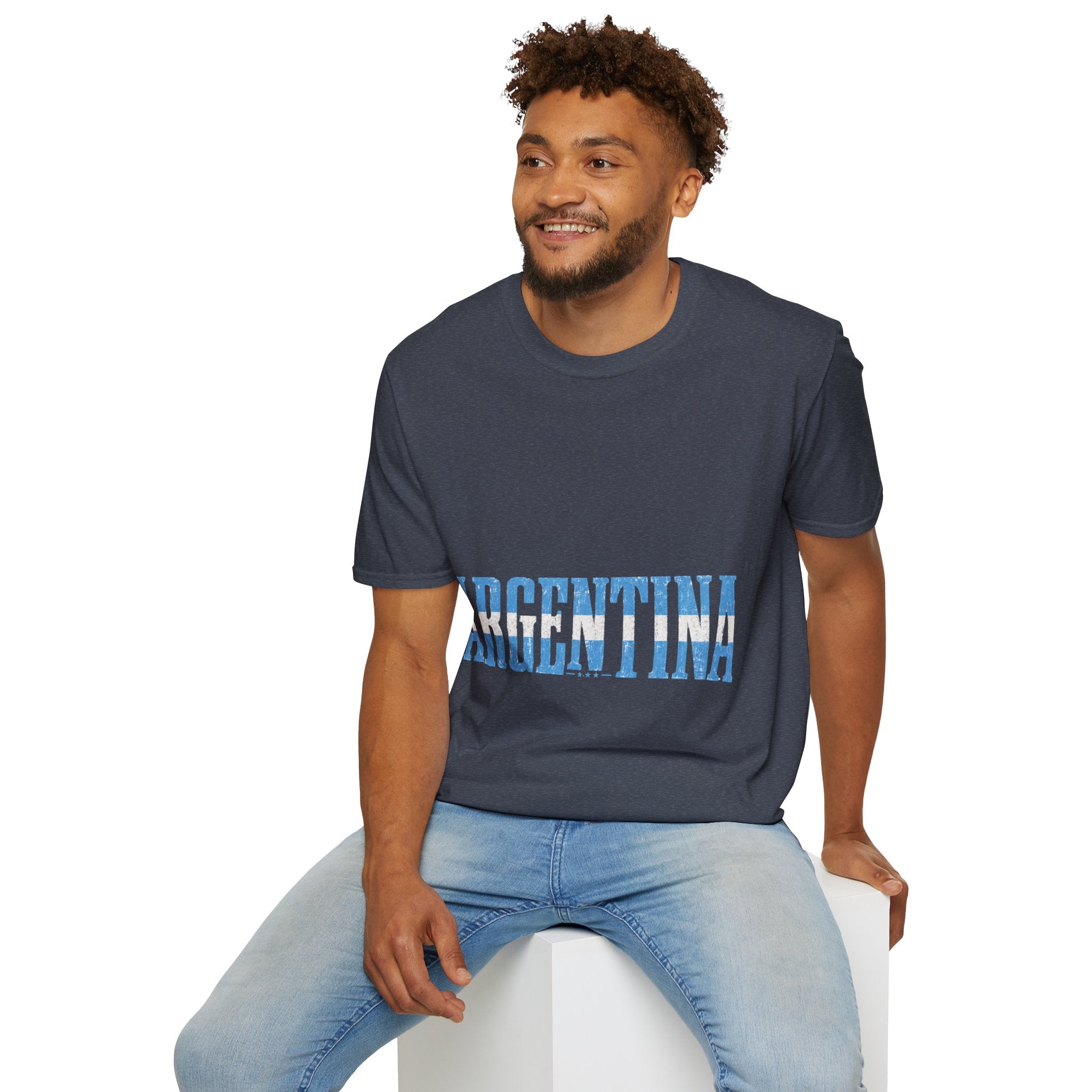 Argentina Stencil Tee — Horizontal Blue Text Argentina T-Shirt