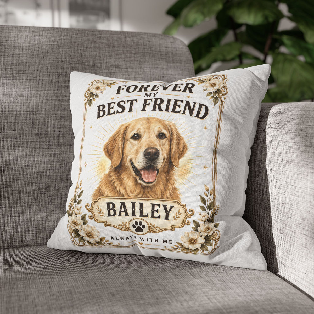 Forever My Best Friend Milo Bailey Dog Dad Mom Personalized Dog Pillow – Golden Retriever Memorial Cushion (Name: Bailey)