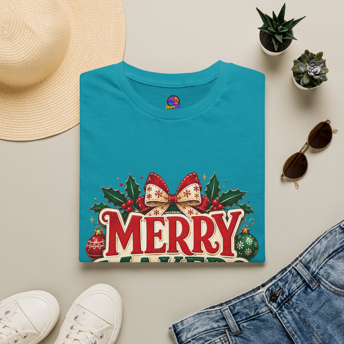 Merry Makers Club T-Shirt — Festive Christmas Holiday Tee with Holly & Bow