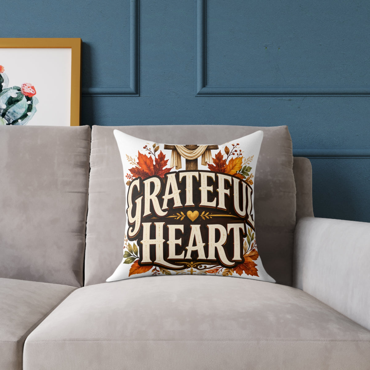 Thanksgiving Grateful Heart Fall Throw Pillow — Autumn Decorative Accent for Thanksgiving