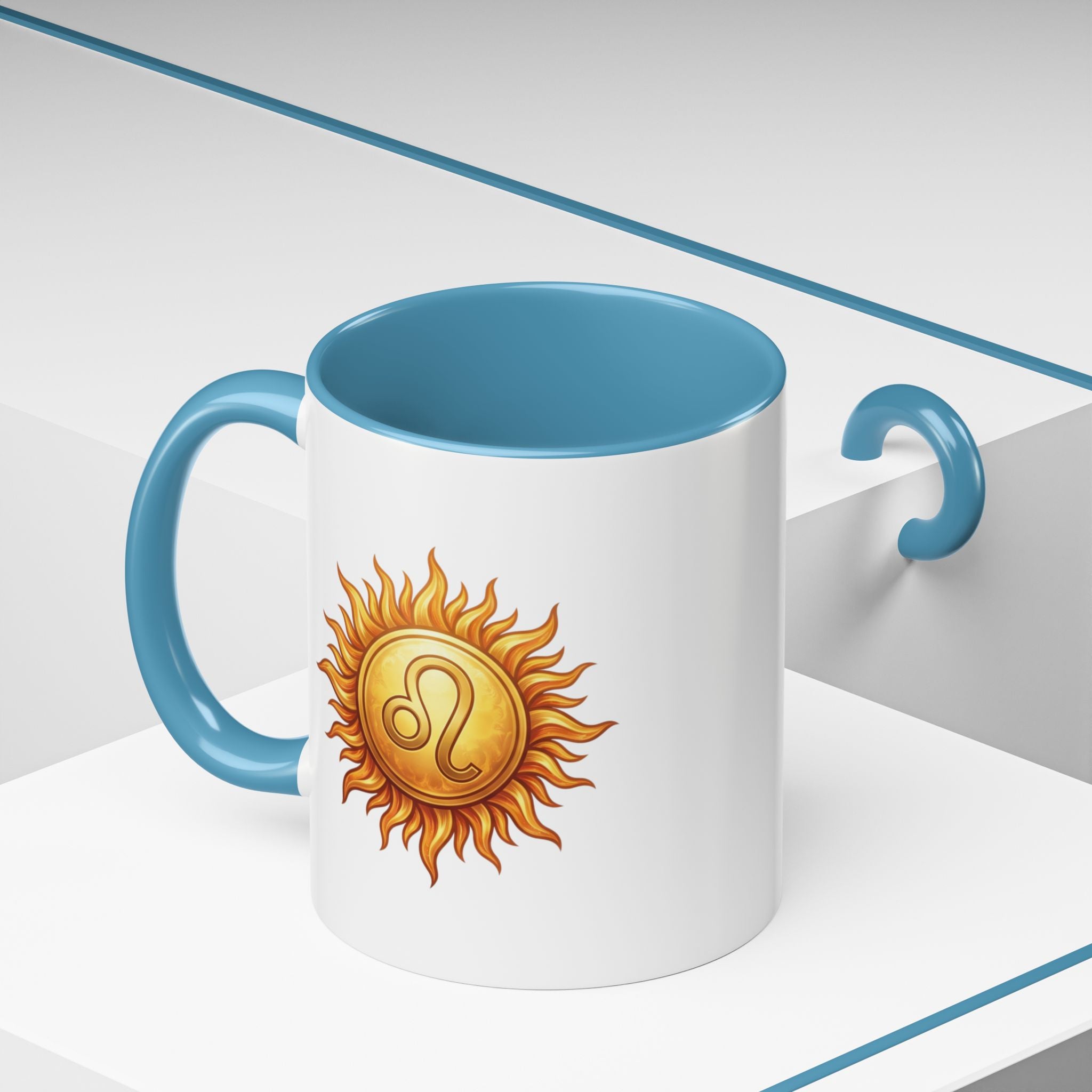 Leo Zodiac Sun Coffee Mug — Astrology Gift, Bold Sun & Leo Symbol Accent Mug