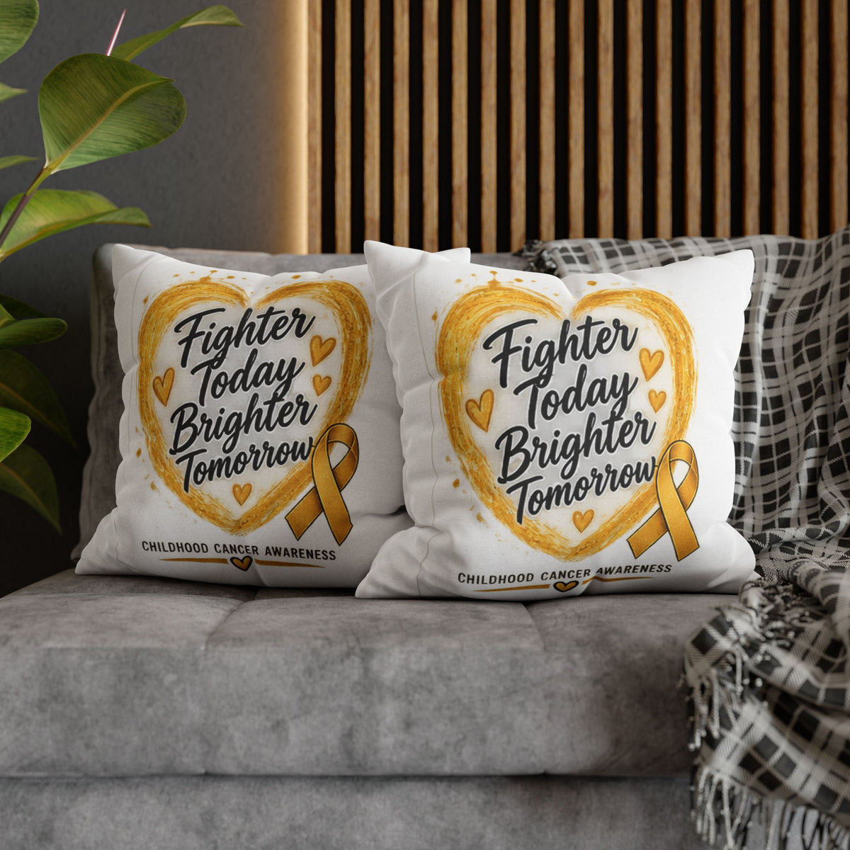 Childhood Cancer Awareness Pillowcase — "Fighter Today Brighter Tomorrow" Gold Ribbon