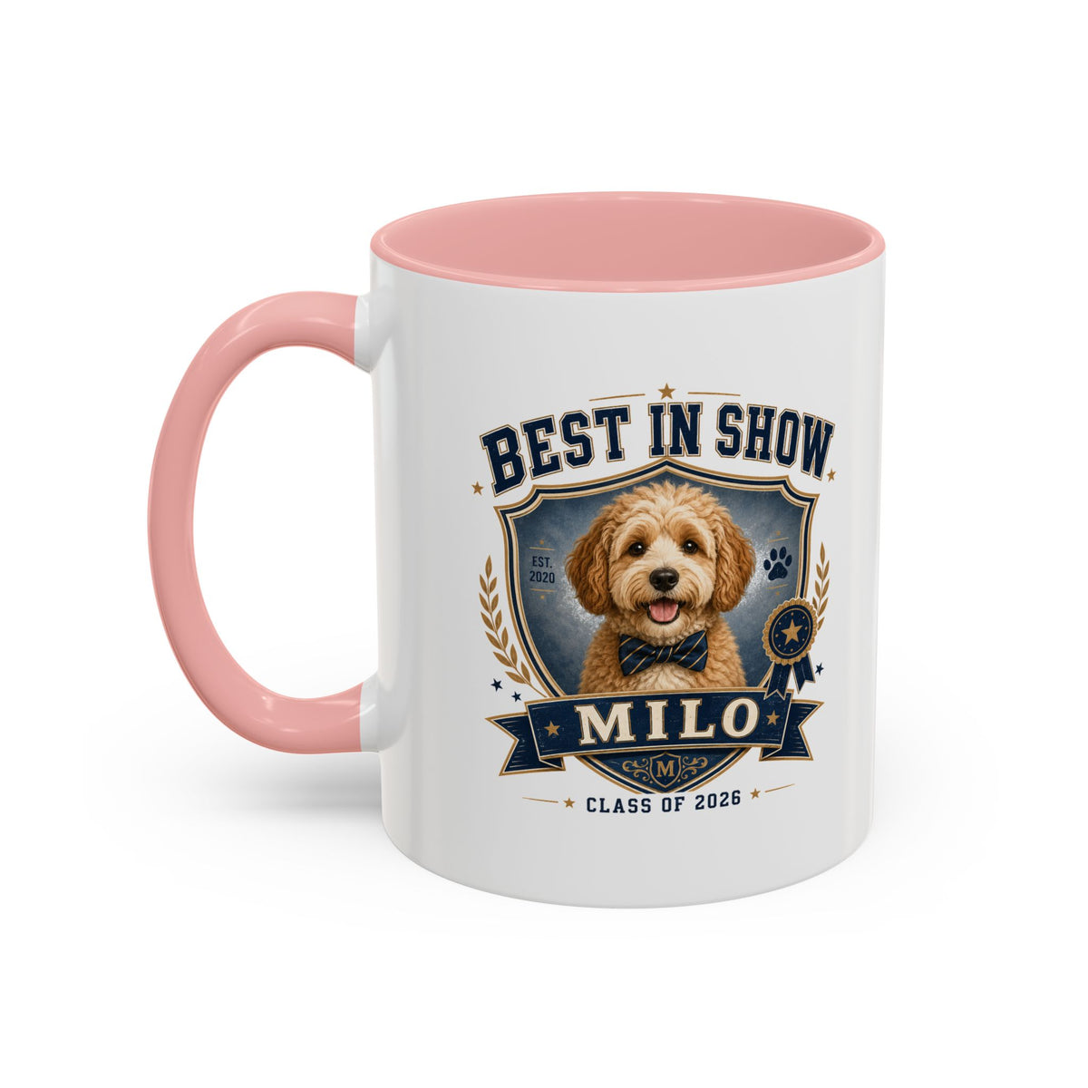 Milo Bailey Dog Dad Mom Best in Show Personalized Dog Coffee Mug — 'Milo' Class of 2026 Accent Mug