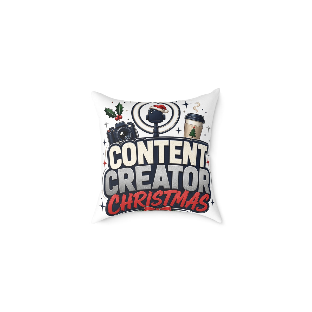 Modern Day Christmas Content Creator Christmas Square Poly Canvas Pillow