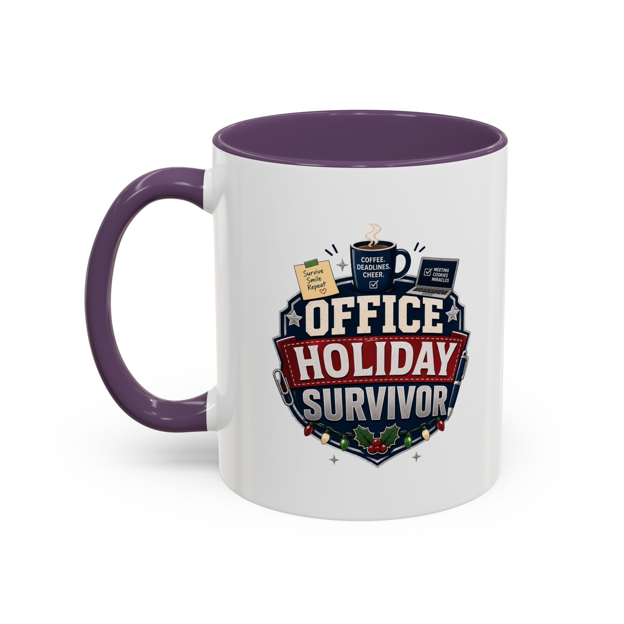 Modern Day Christmas Office Holiday Survivor Accent Coffee Mug – Funny Christmas Office Gift