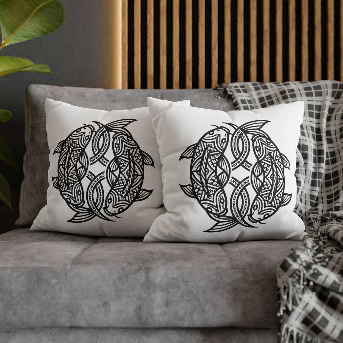 Pisces Celtic Koi Fish Decorative Pillowcase — Tribal Circle Fish Throw Pillow