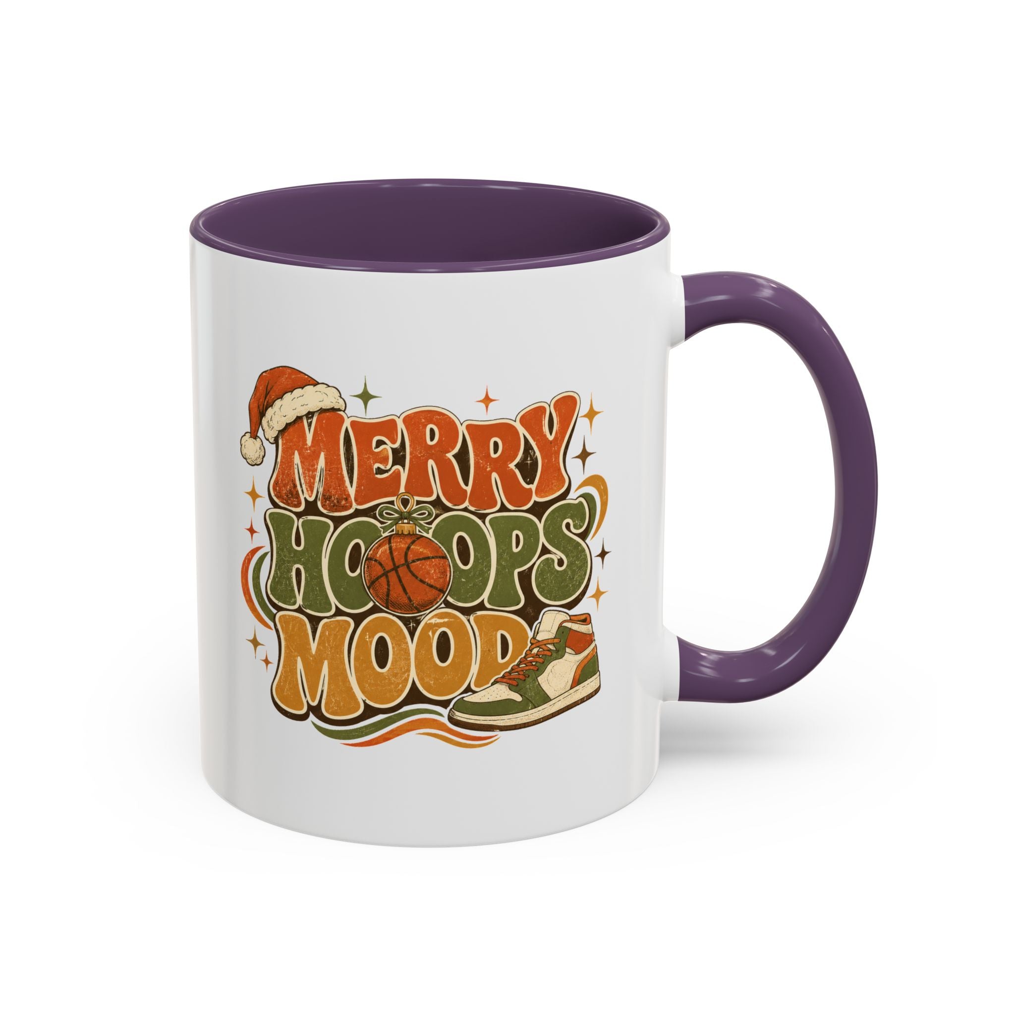Modern Day Christmas Merry Hoops Mood Accent Coffee Mug — Retro Basketball Christmas Design