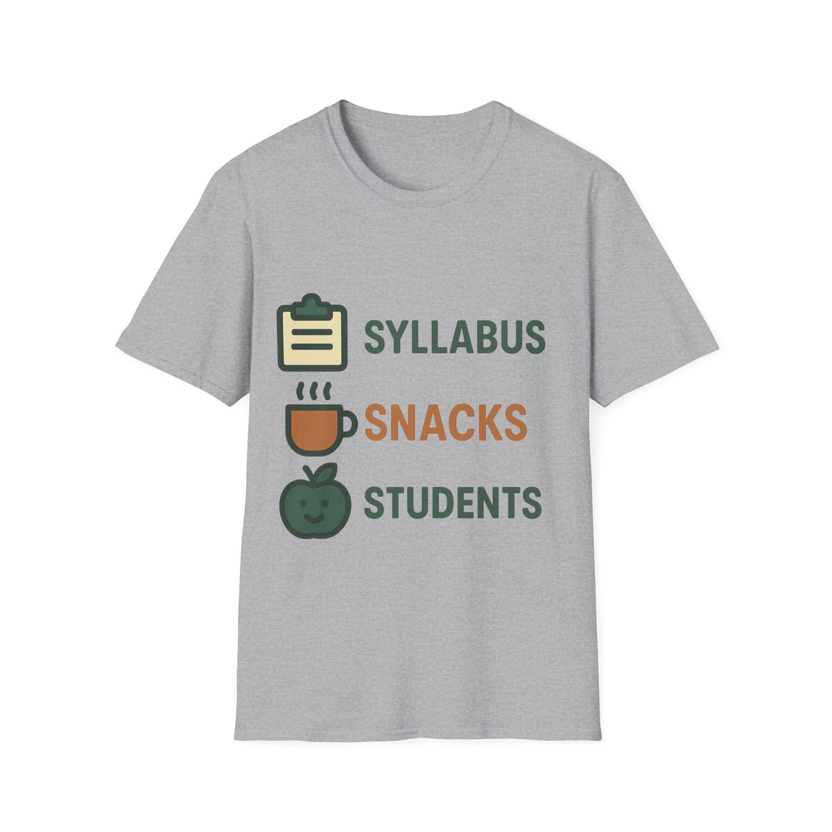 Syllabus Snacks Students Graphic Tee — Funny Teacher & Student Back-to-School T-Shirt - Trending Now - August 2026