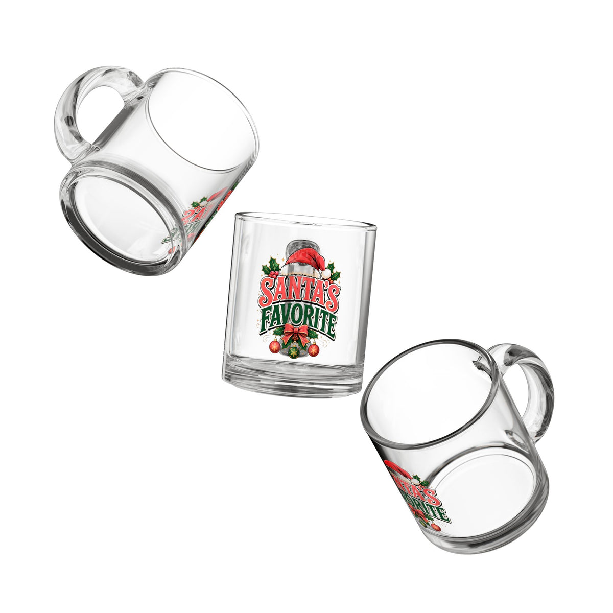 Christmas Glass Mug 10 oz Glass Mug — 'Santa’s Favorite' Christmas Coffee Cup, Holiday Holiday Cheer 10oz