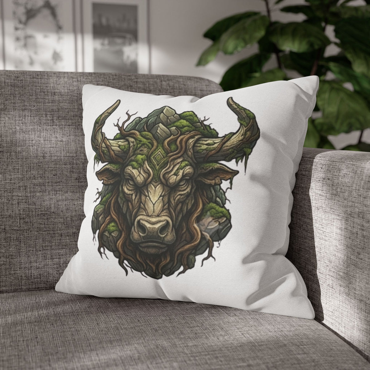 Taurus Forest Bull Decorative Pillowcase — Mythic Woodland Ox Accent Cushion