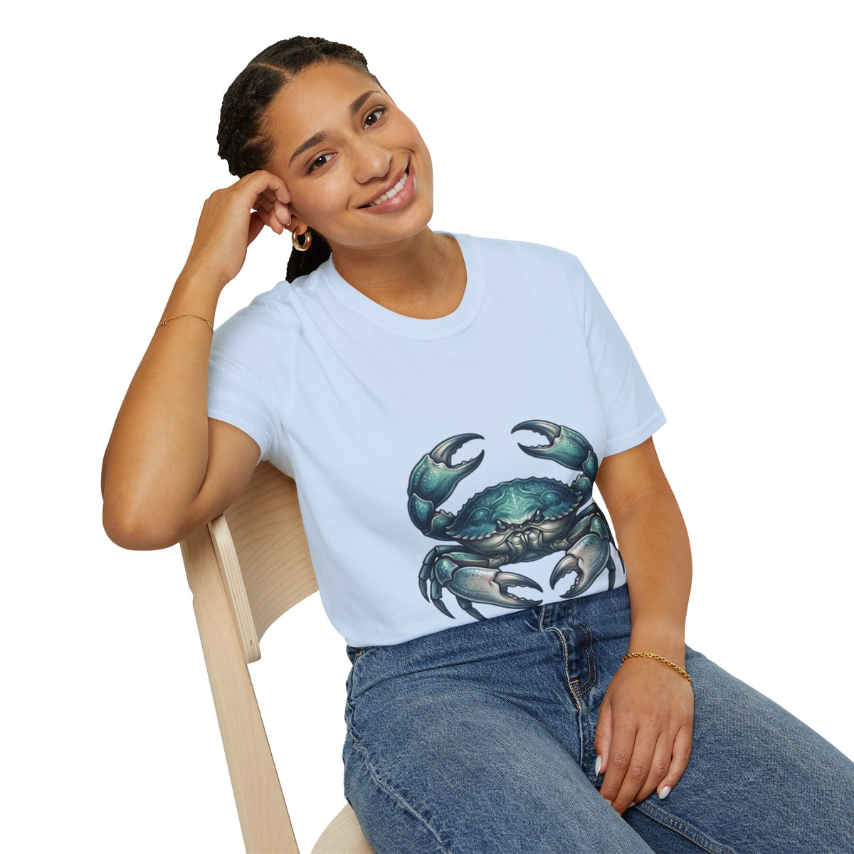 Cancer Zodiac Crabby Coastal Tee - Blue Green Crab Graphic T-Shirt