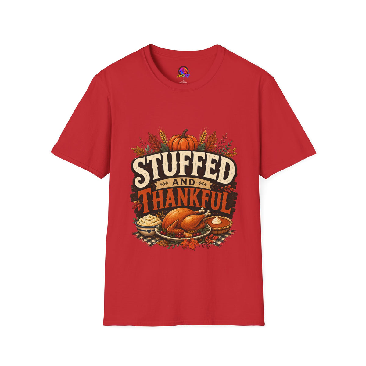 Thanksgiving T-Shirt Stuffed and Thankful T-Shirt — Thanksgiving Pumpkin Fall Graphic Tee
