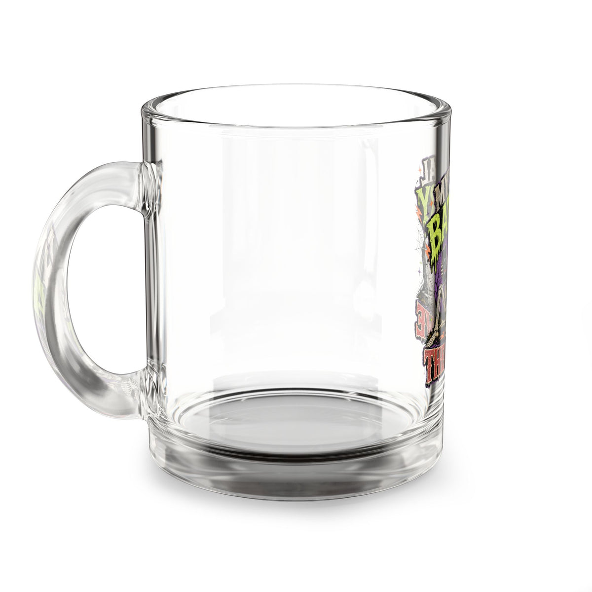 Halloween Glass Mug 10 oz  Glass Mug — "My Social Battery Is in the Grave" Skeleton Coffee Mug