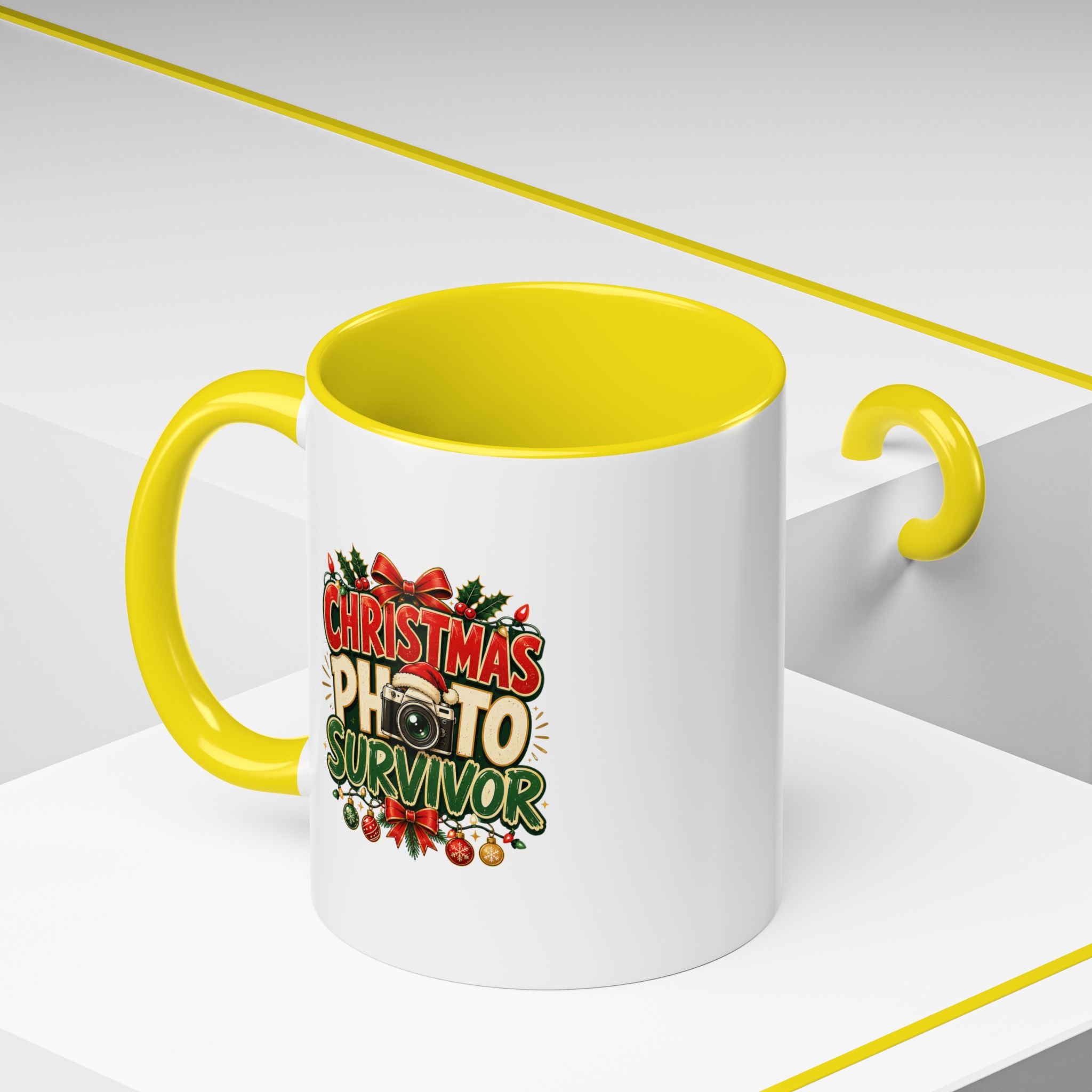 Christmas Photo Survivor Accent Coffee Mug — Holiday Photographer Gift