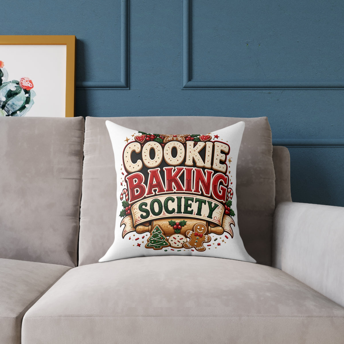 Christmas Cookie Baking Society Pillow — Holiday Baking Decorative Throw Pillow
