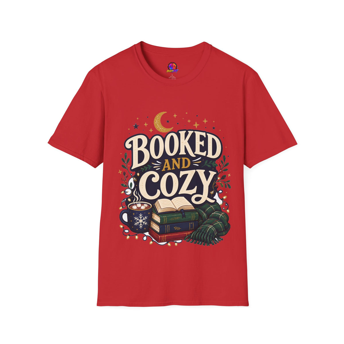 Booked and Cozy T-Shirt — Cozy Reading Graphic Tee (Books, Moon & Stars)