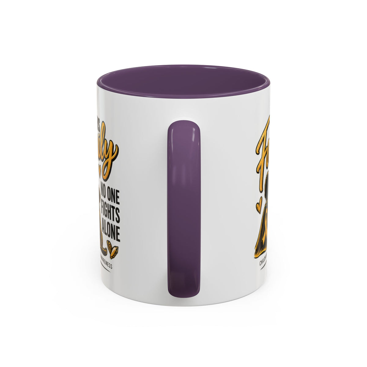 Childhood Cancer Awareness Coffee Mug — "In This Family No One Fights Alone"