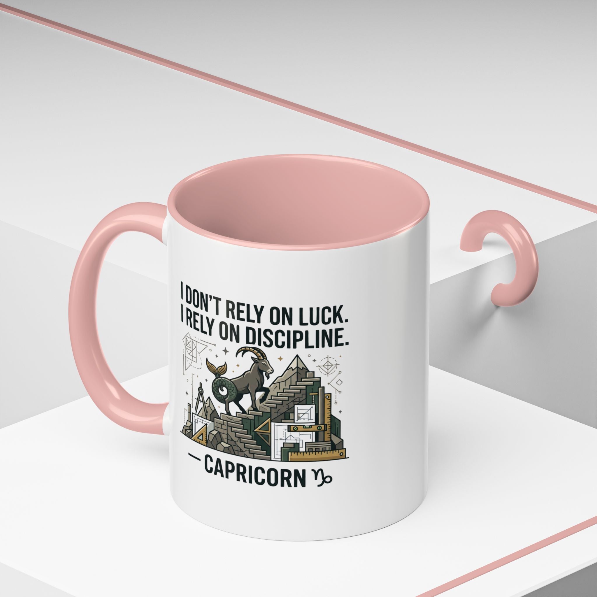Capricorn Coffee Mug — “I Don’t Rely on Luck. I Rely on Discipline.” Accent Ceramic Mug
