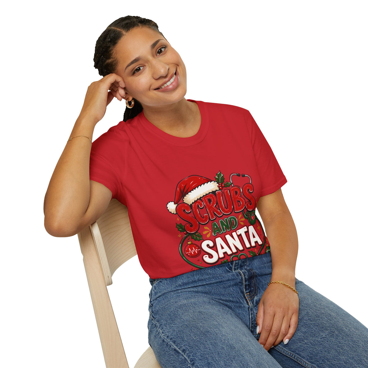 Scrubs and Santa Christmas Tee — Funny Nurse Holiday T-Shirt