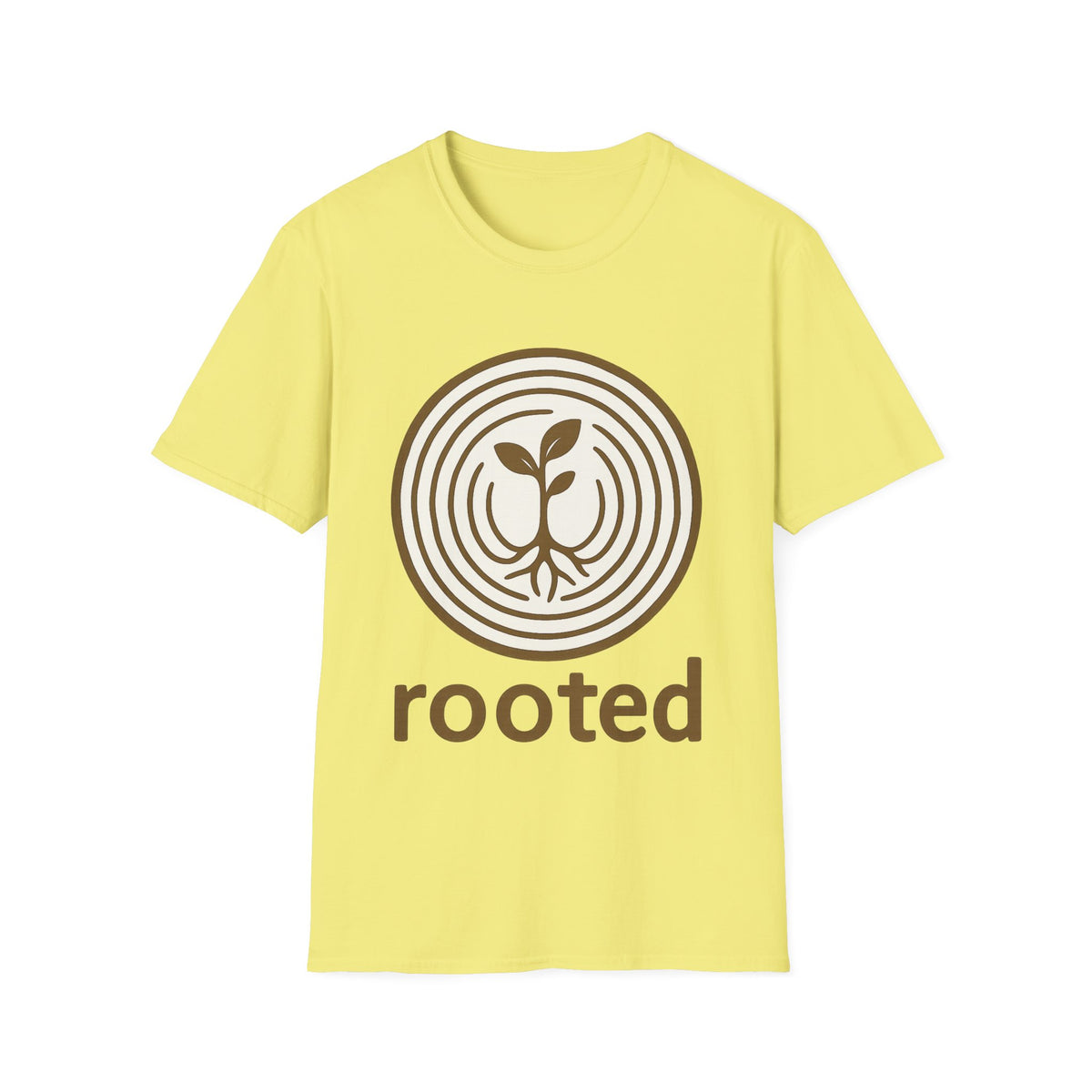 "Rooted" Retro Tree Ring Sapling Tee - Minimalist Earthy Growth Nature White T-Shirt - Trending Now - September 2026