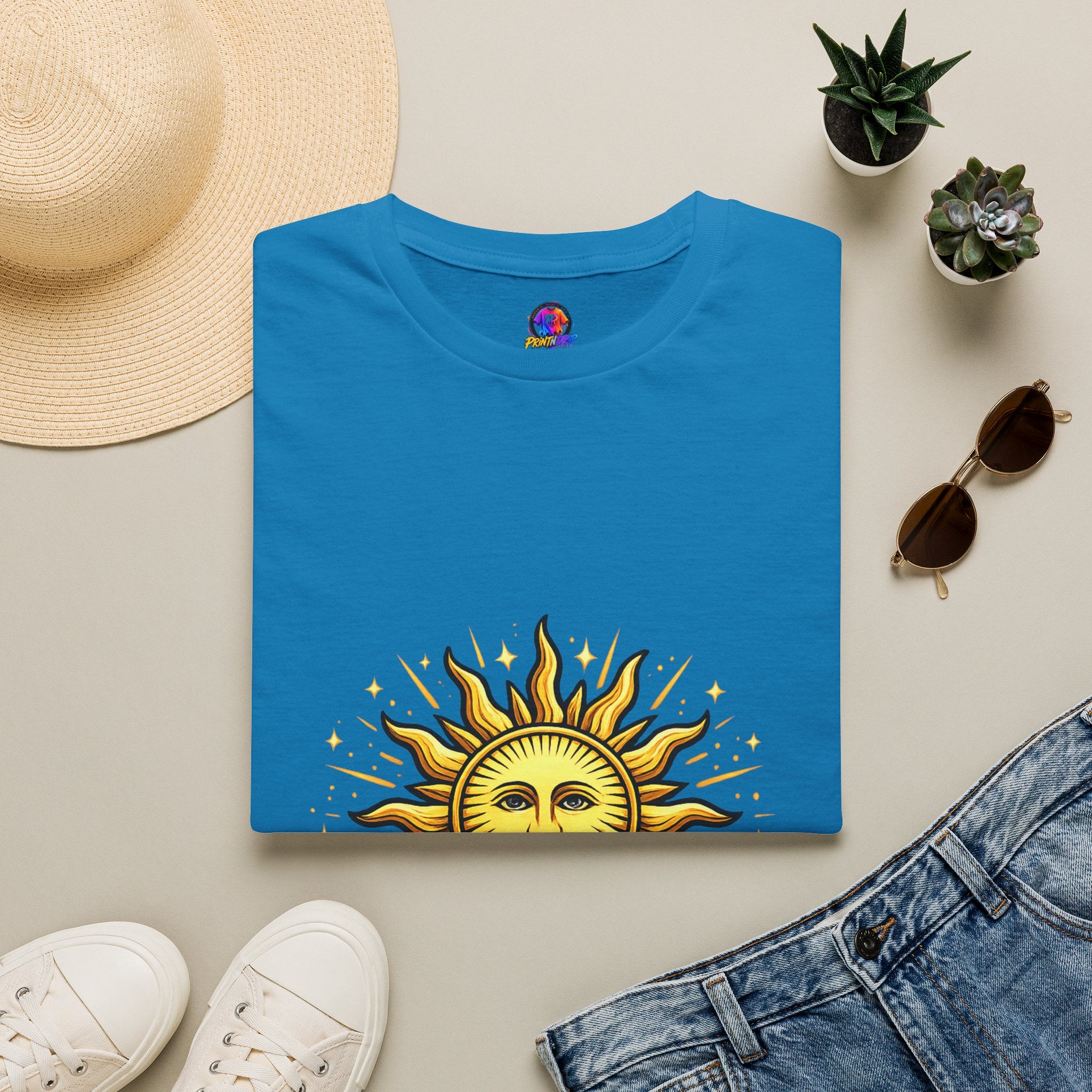 Argentina Sun Face Soccer T-Shirt — Retro Celestial Football Tee