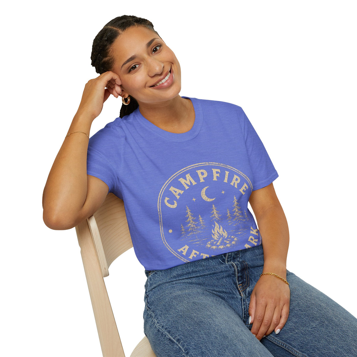 Campfire After Dark T-Shirt — Vintage Moon & Pines Camping Tee