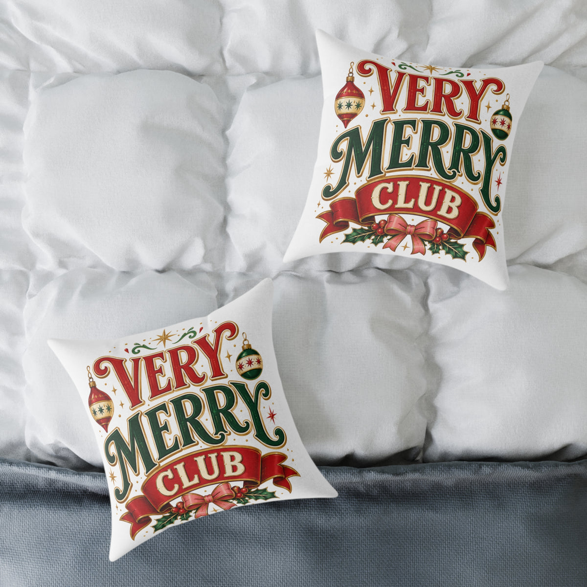 Christmas Very Merry Club Pillow - Festive Christmas Holiday Decorative Cushion
