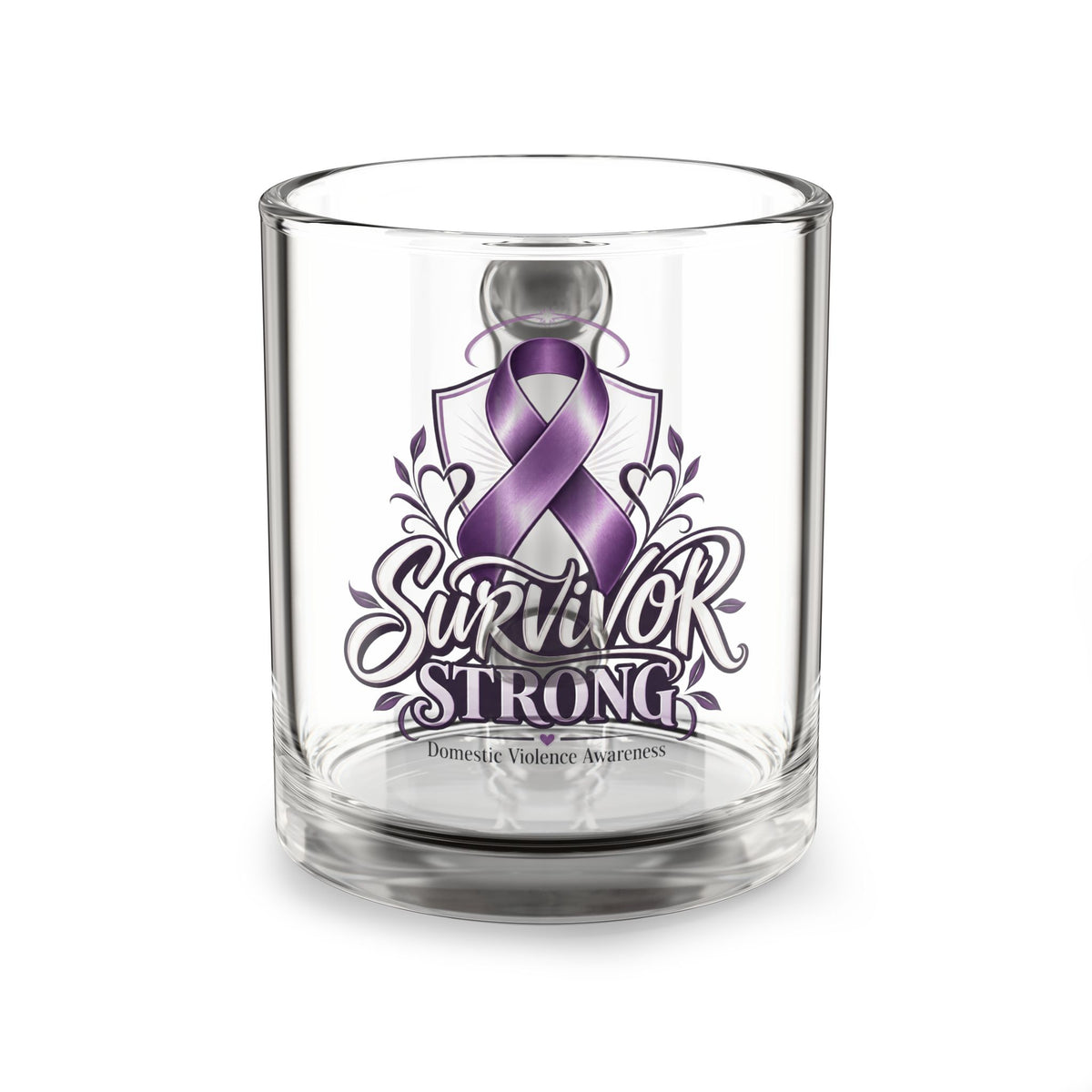 Survivor Strong Purple Ribbon Glass Mug — 10oz Domestic Violence  Awareness Coffee Cup