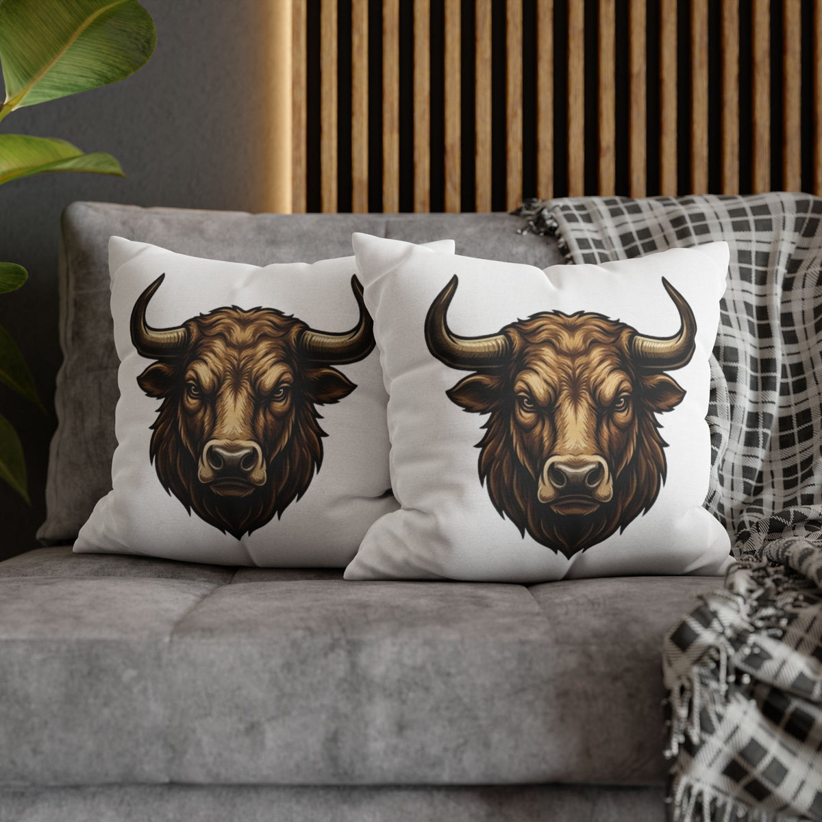 Taurus Bull Head Decorative Pillowcase — Rustic Farmhouse Toss Pillow Cover