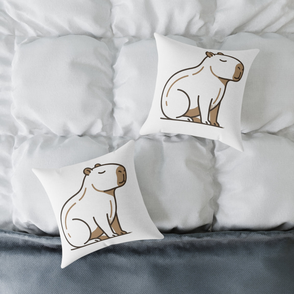 Funny Capybara Cartoon Square Throw Pillow – Cute Relaxed Capybara Decorative Cushion