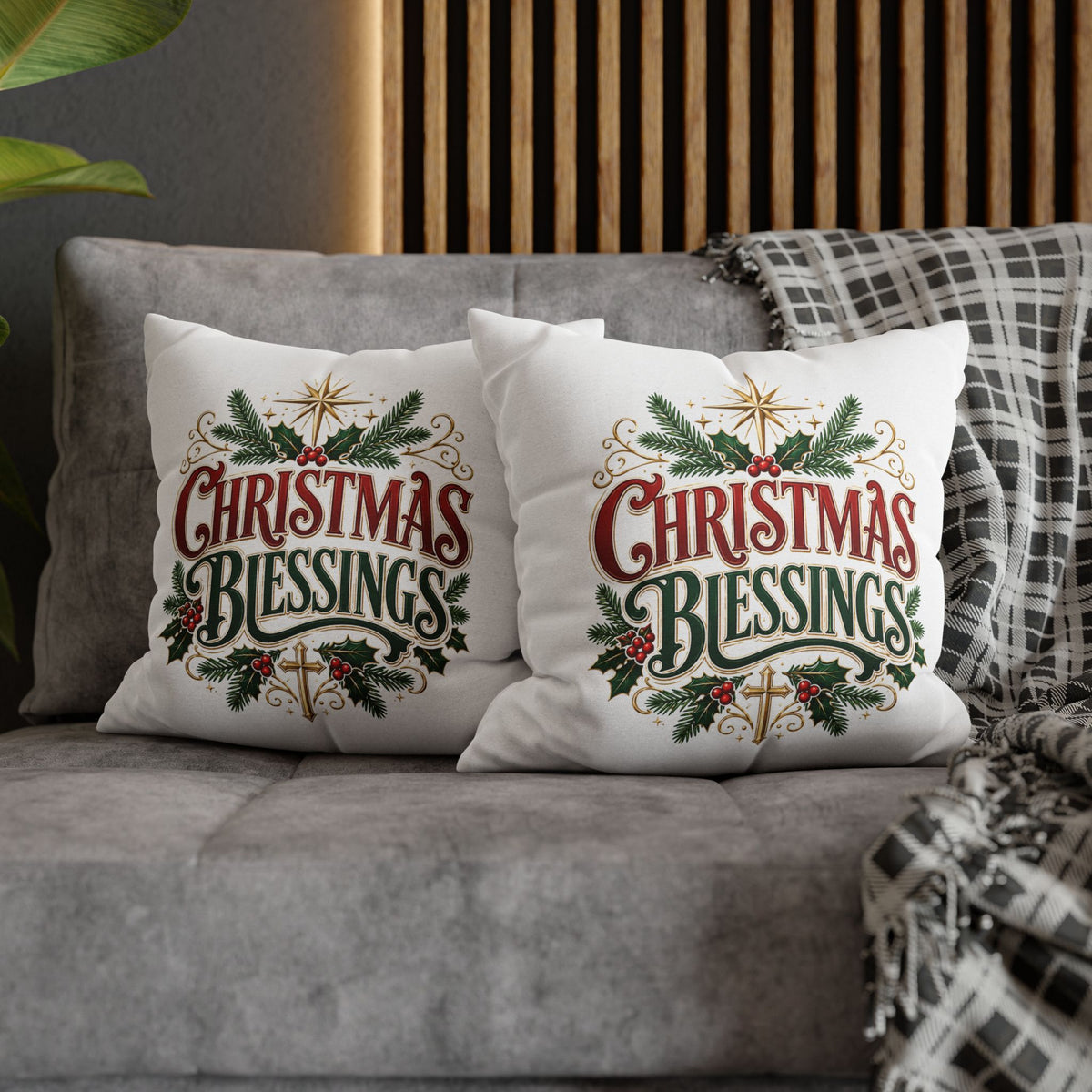 Christmas Blessings Pillowcase — Holiday Decorative Throw Pillow Cover