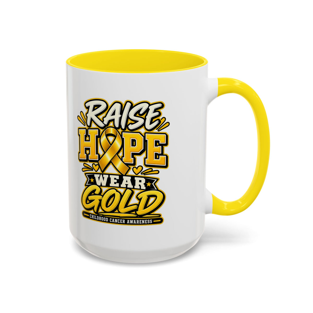 Raise Hope Wear Gold Cancer Awareness Coffee Mug (Accent, 11/15oz)
