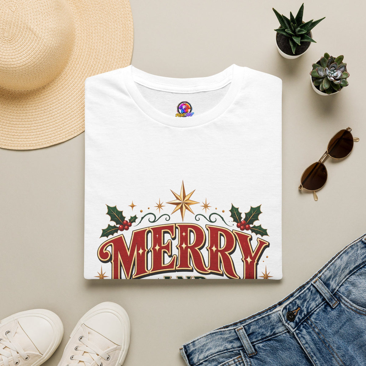 Merry and Bright T-Shirt — Festive Christmas Holiday Tee