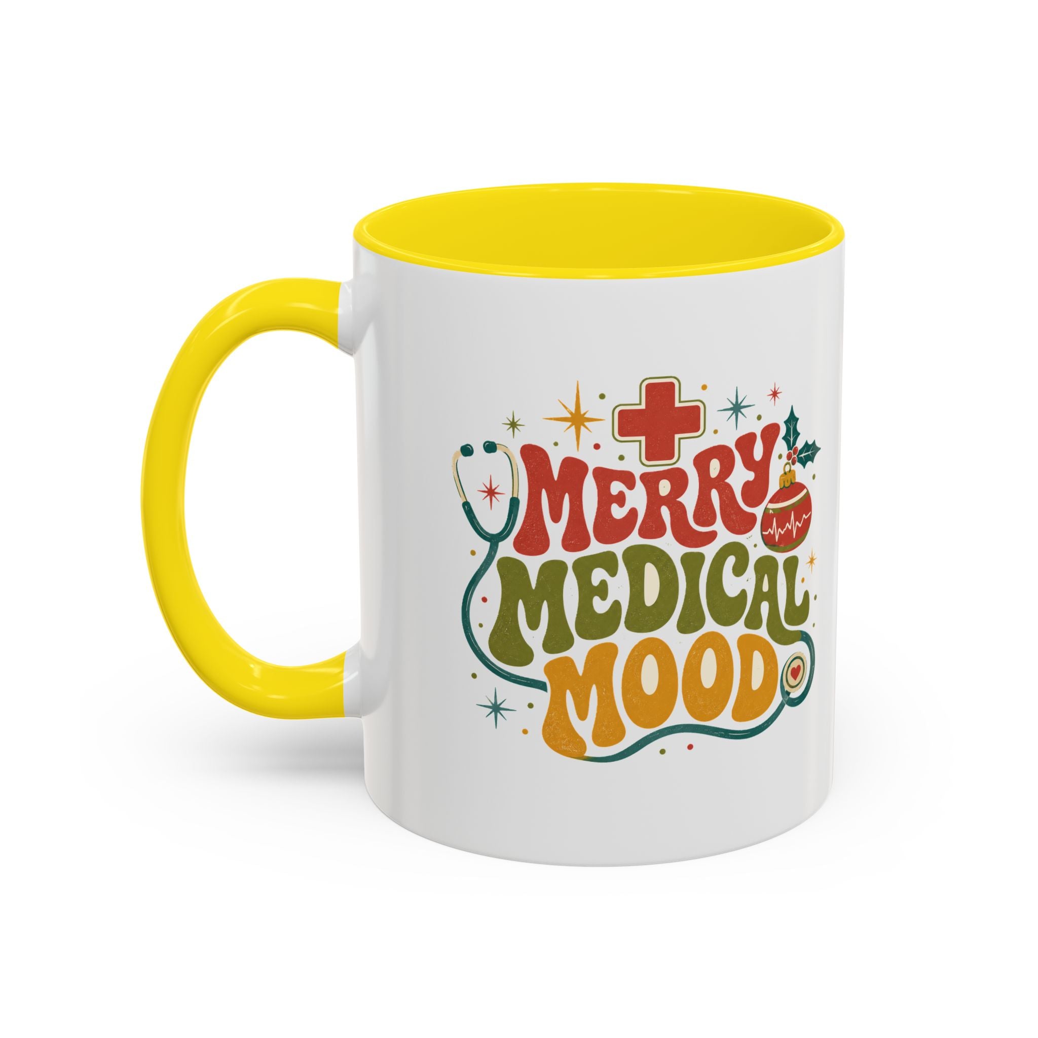 Modern Day Christmas Merry Medical Mood Accent Coffee Mug — Holiday Nurse & Doctor Gift