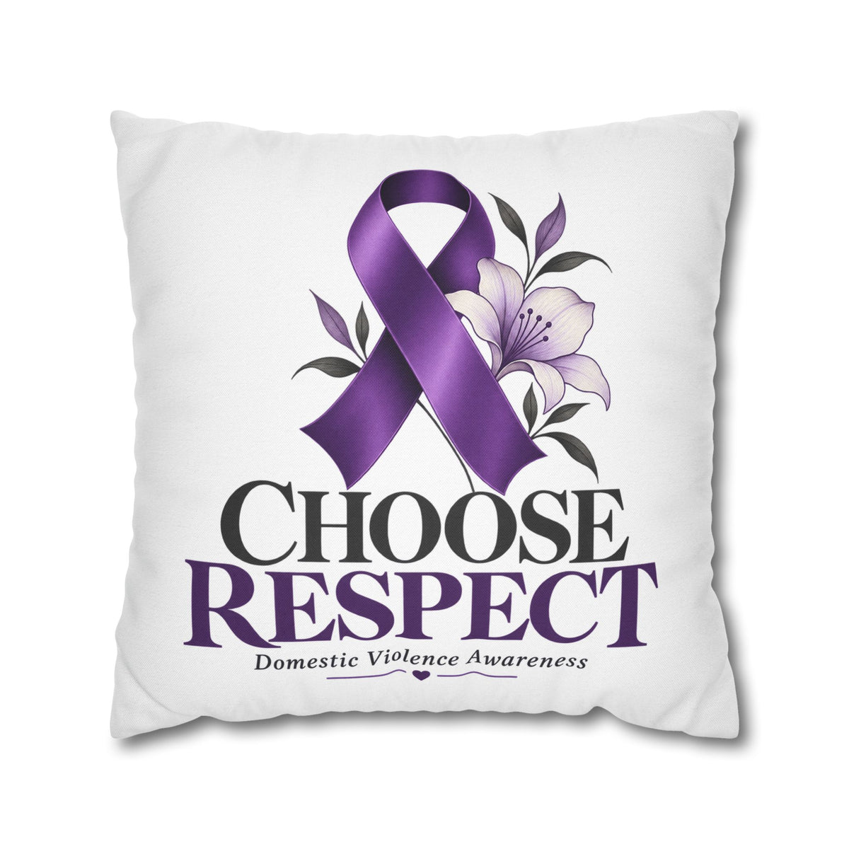 Choose Respect Purple Ribbon Pillowcase — Domestic Violence Awareness Decorative Throw Pillow