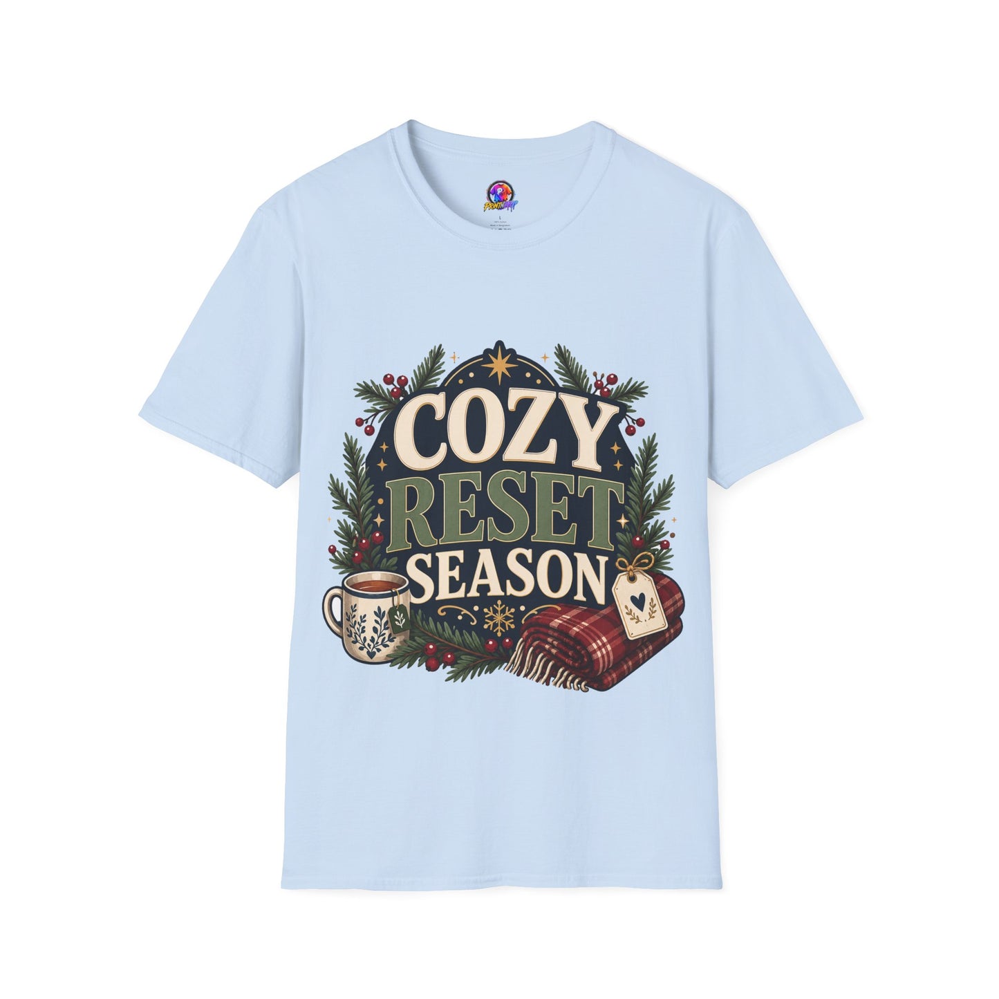 Cozy Reset Season T‑Shirt — Holiday Cozy Cabin Graphic Tee