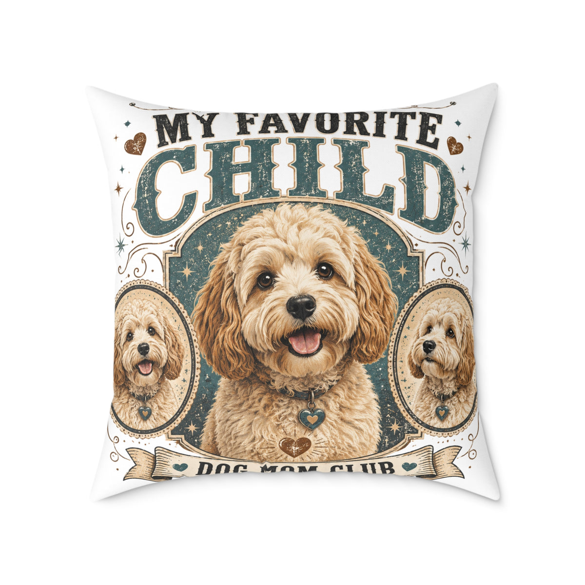 Milo Bailey Dog Dad Mom Square Pillow — "My Favorite Child" Dog Face Throw Pillow (Funny Pet Mom Gift)