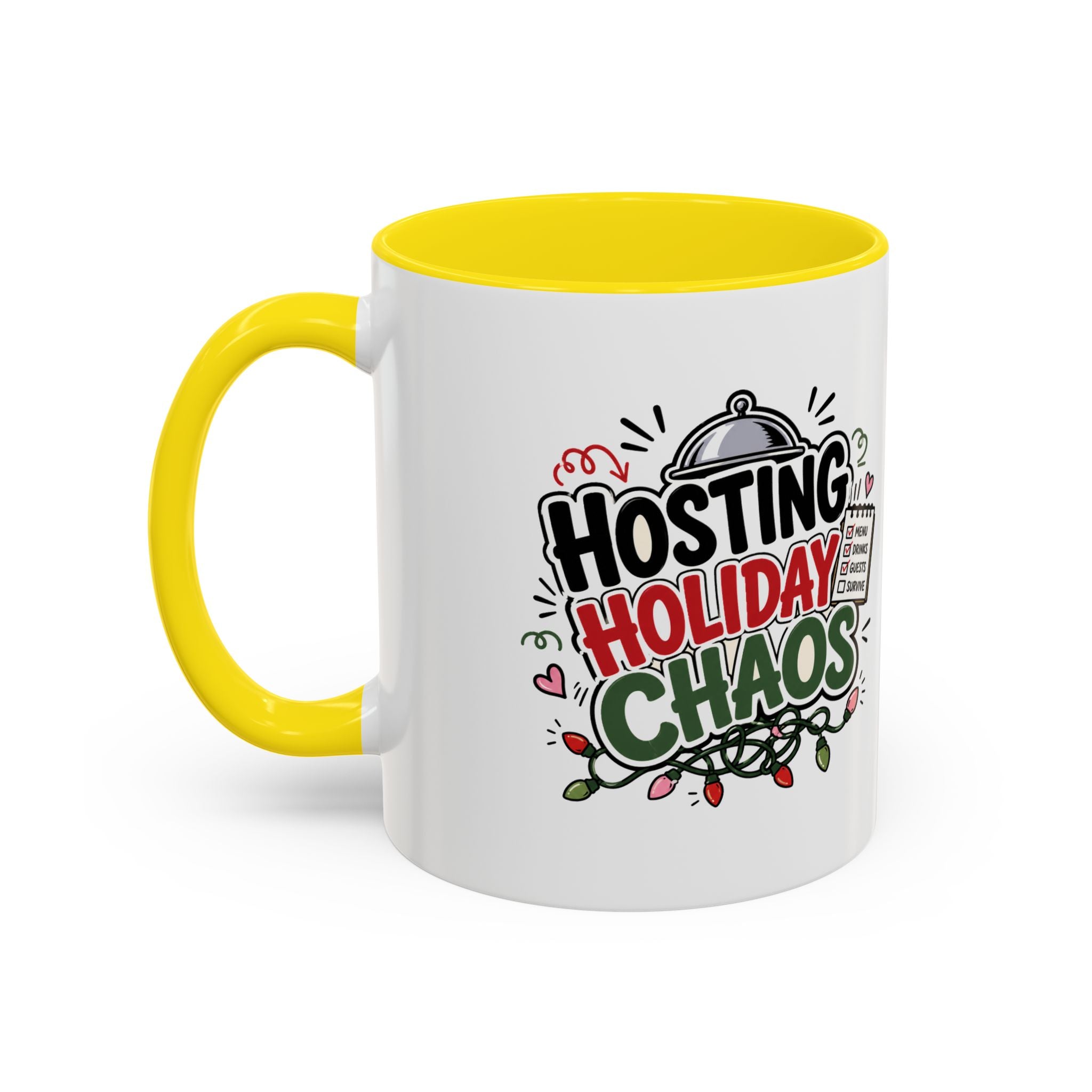 Modern Day Christmas Hosting Holiday Chaos Accent Coffee Mug — "Hosting Holiday Chaos" Funny Christmas Coffee Cup