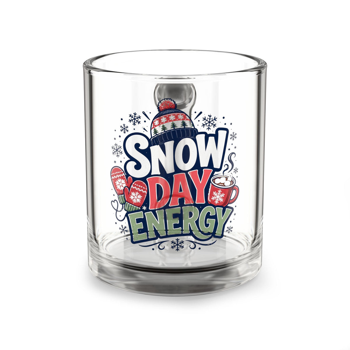 Christmas Glass Mug 10 oz Snow Day Energy Glass Mug — 10oz Winter Coffee Cup