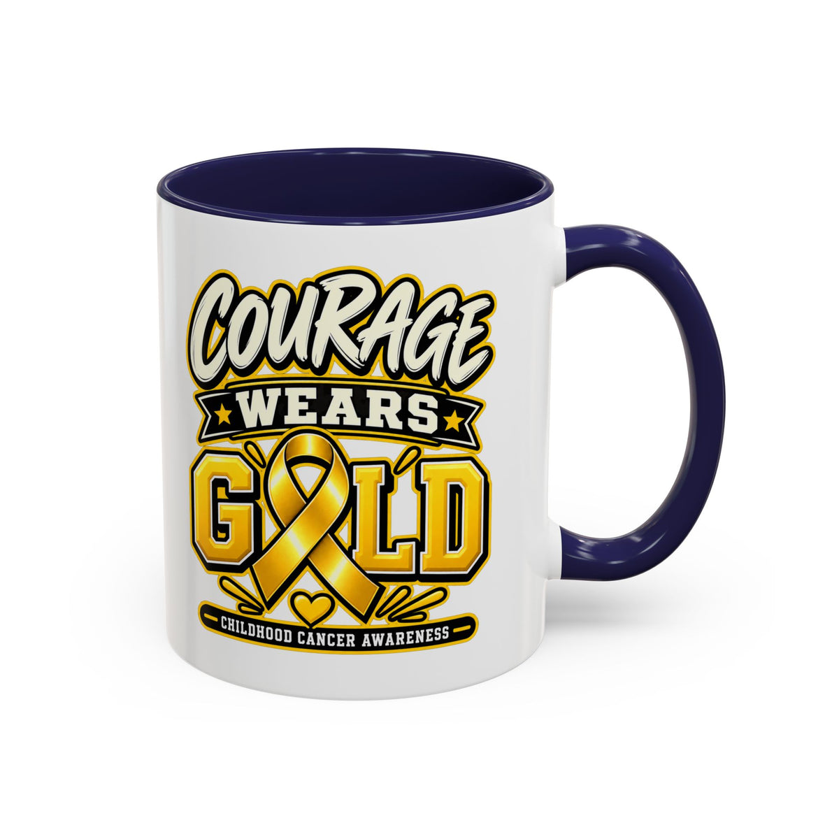 Courage Wears Gold Coffee Mug — Childhood Cancer Awareness Tea Cup