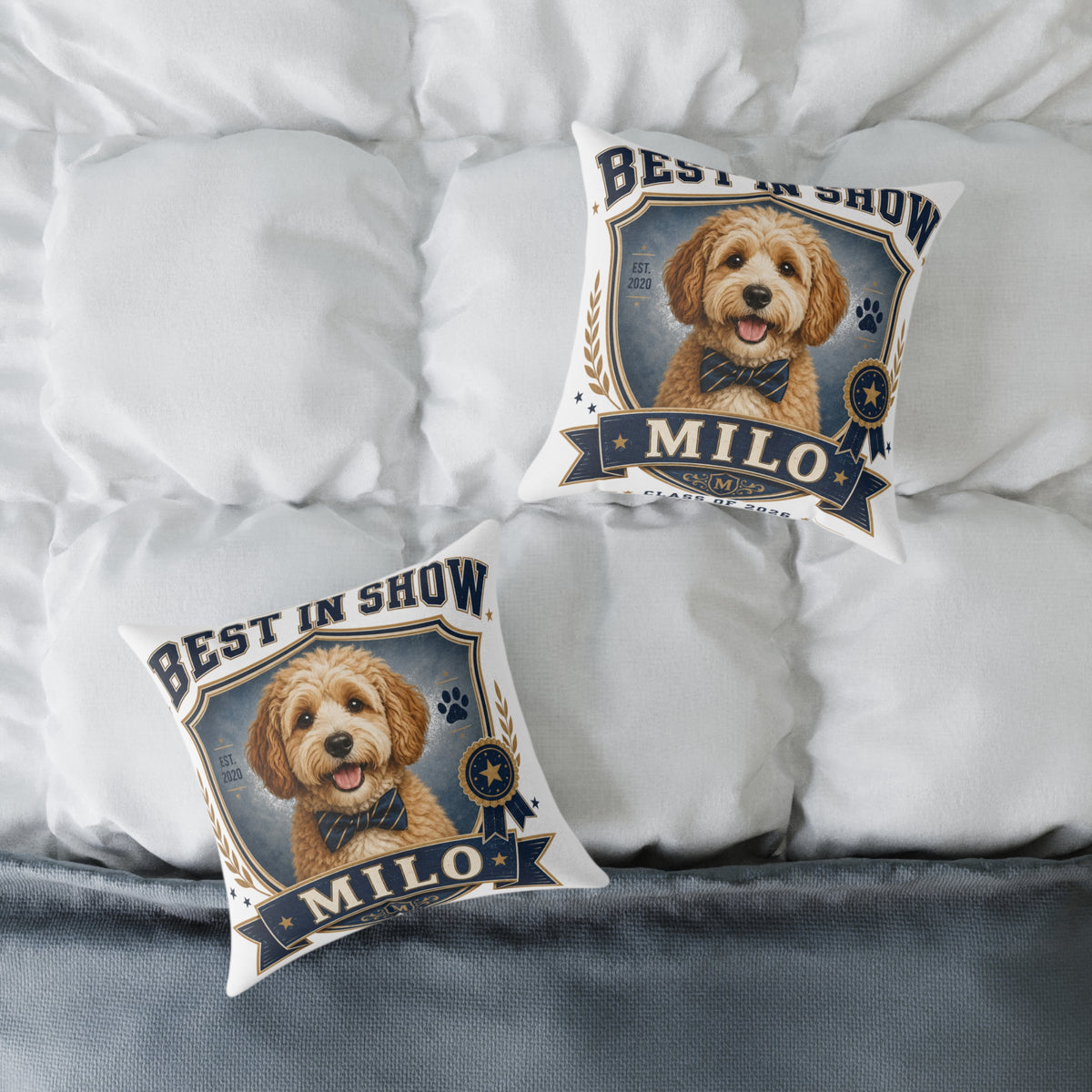 Best in Show Dog Pillow  Milo Bailey Dog Dad Mom — Personalized Milo Portrait Square Throw Pillow