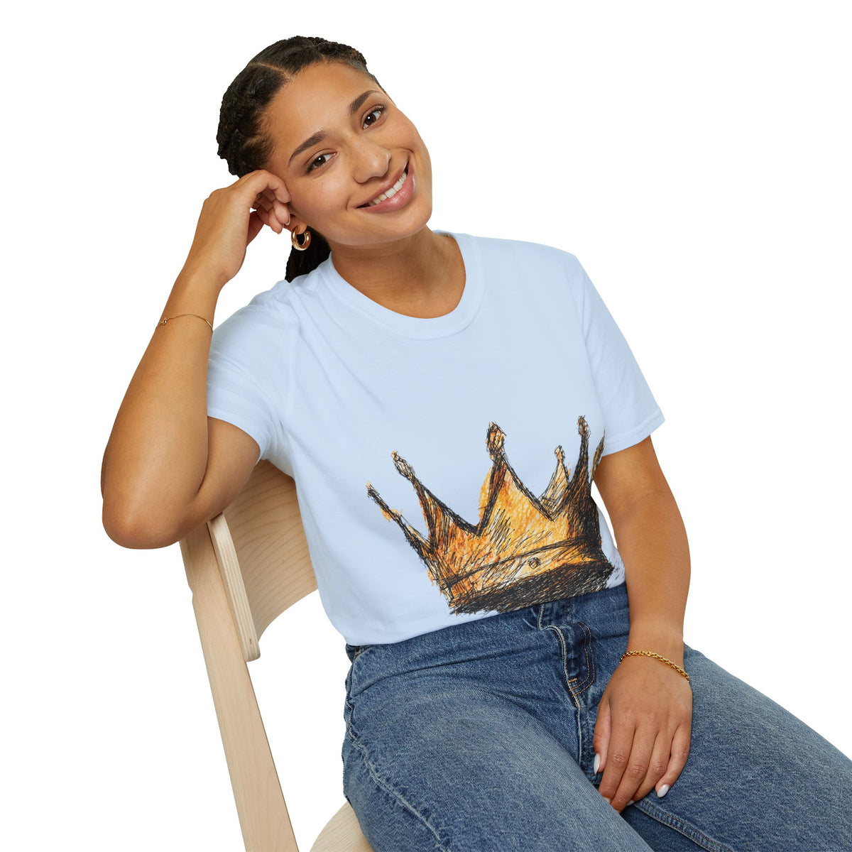 Crowned Sketch T‑Shirt — Hand‑Drawn Gold Crown Graphic Tee
