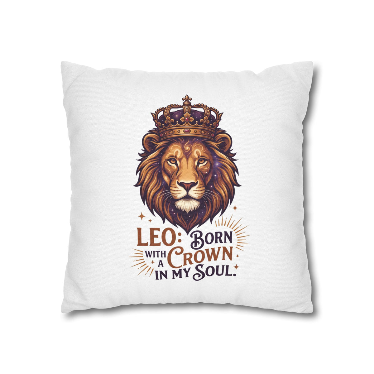 Leo Zodiac Born With Crown Spun Polyester Square Pillowcase