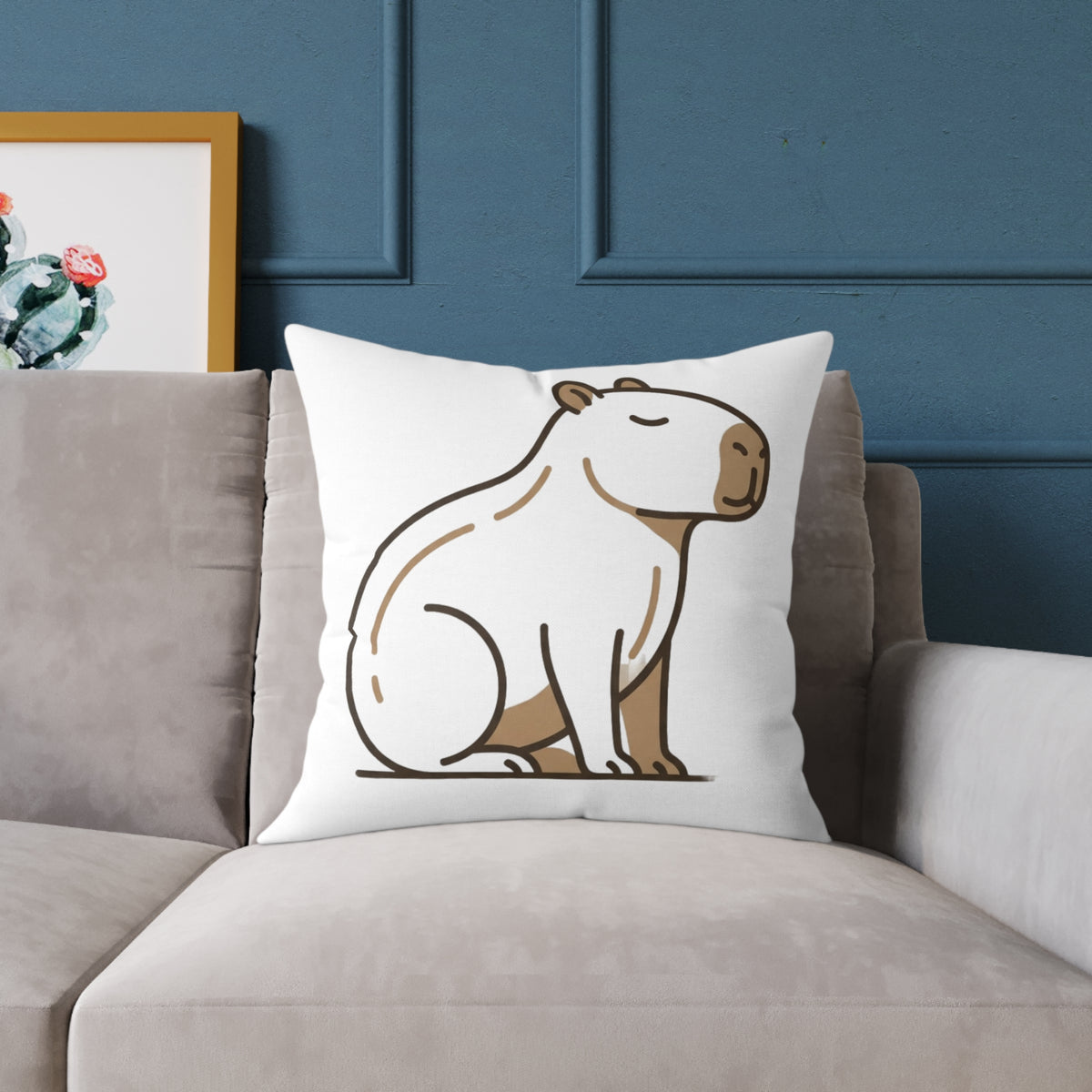 Funny Capybara Cartoon Square Throw Pillow – Cute Relaxed Capybara Decorative Cushion